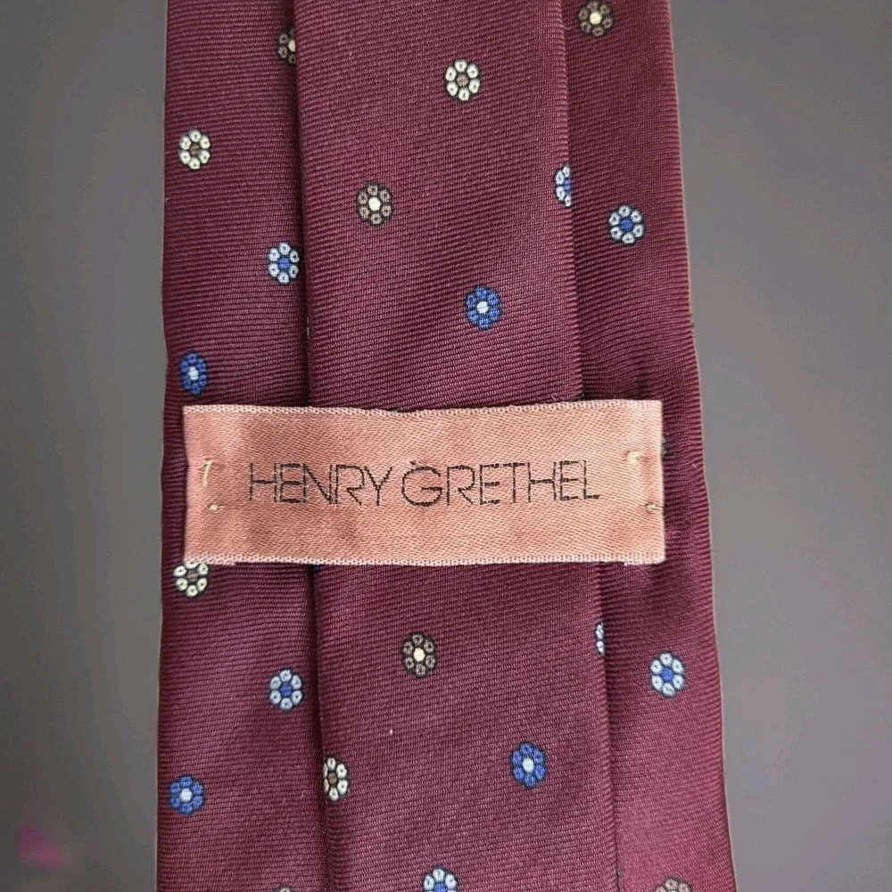 Men's Vintage Tie 100% Silk Maroon Burgundy Necktie Slip Stitch Henry Grethel